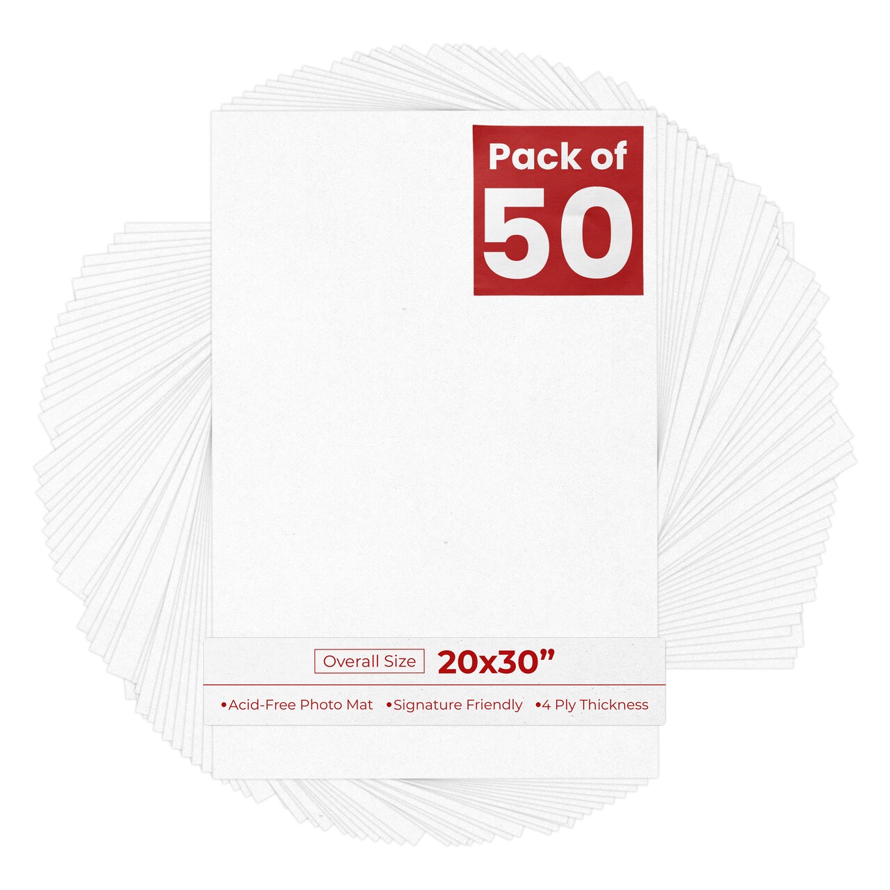 White with Black Core 20x30 Uncut Mat Board - Blank Sheets, No Opening